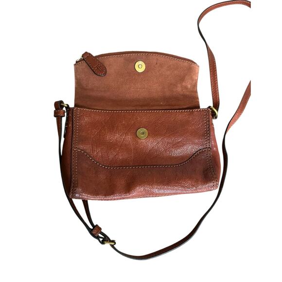 FRYE Crossbody Leather Purse Melissa Brown Double Zip Fold Over Flap - Picture 4 of 10